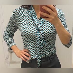 Banana Republic Silk Top - Teal, Off-White and Black
